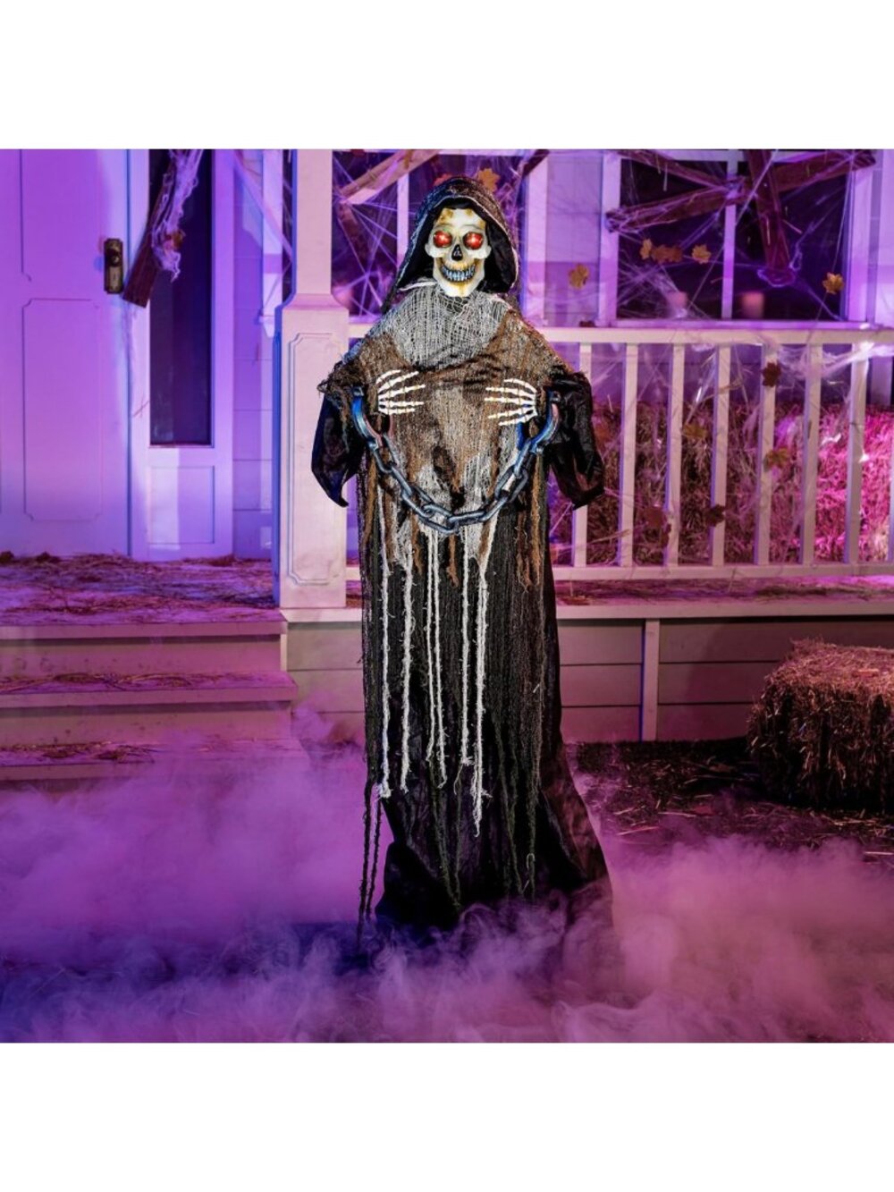 67" Life-Size Grim Reaper Animatronic Halloween Decor with Sound & Chain - Scary